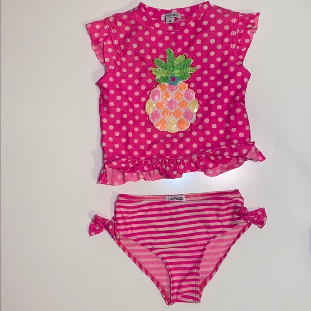 FlapDoodles pineapple tankini pink white 6X